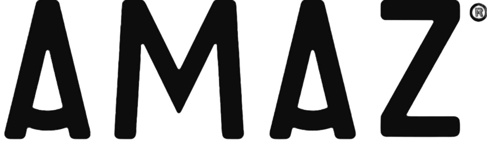 Logo da marca Amaz, nome escrito na cor preta com todas as letras maiúsculas
